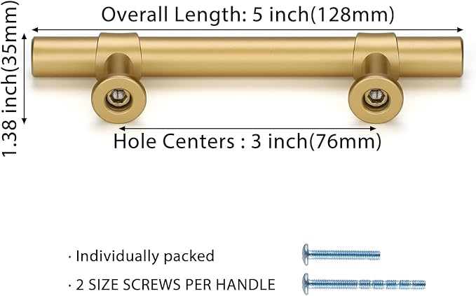 goldenwarm 10 Pack Gold Cabinet Handles 3 Inch Kitchen Cabinet Handles Matte Gold Kitchen Drawer pulls for Dresser Bathroom Modern Hardware,Zinc Alloy Base