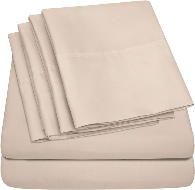 Cal King Size Bed Sheets - 6 Piece 1500 Supreme Collection Fine Brushed Microfiber Deep Pocket California King Sheet Set Bedding - 2 Extra Pillow Cases, Great Value, California King, Beige