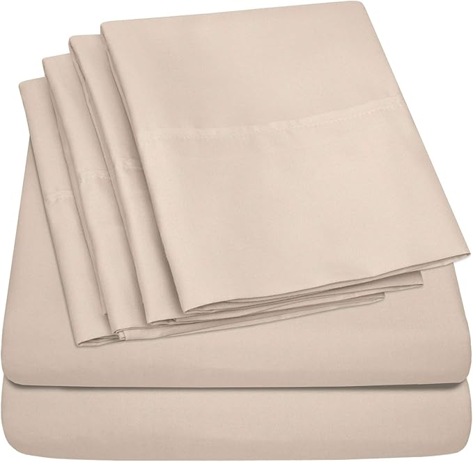 King Size Bed Sheets - 6 Piece 1500 Supreme Collection Fine Brushed Microfiber Deep Pocket King Sheet Set Bedding - 2 Extra Pillow Cases, Great Value, King, Beige