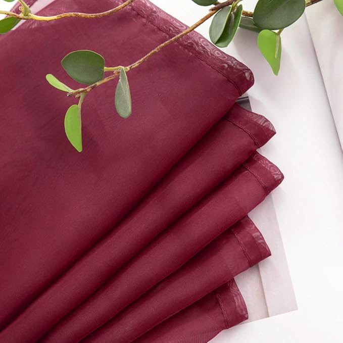 MIULEE Christmas Sheer Window Scarf Valance Extra Long Topper Window Treatment Elegant Curtain Scarves Luxury Swag Curtain Drapes for Wedding Arch Ceremony Canopy Bed, 37 x 216 One Panel, Maroon Red