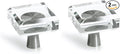 JEREVER 2 Pack Glass Crystal Knobs Brushed Nickel Drawer Pull Cabinet Handle for Dresser Kitchen (Square)