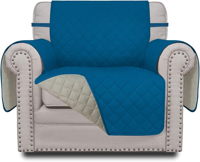 Easy-Going Reversible Couch Cover, Small Chair, Peacockblue/Beige | Machine by Easy-Going