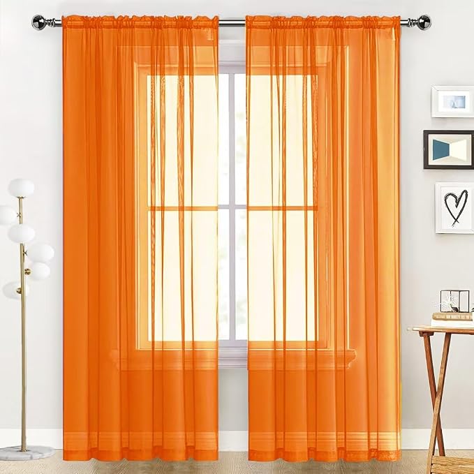 SpaceDresser Basic Rod Pocket Sheer Voile Window Curtain Panels Orange 2 Panels by SpaceDresser