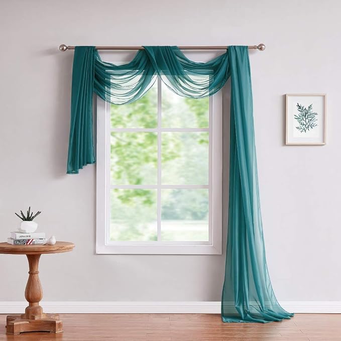 Warm Home Designs 30 Feet Long Sheer Green Teal Window Scarf. These XXL Length Valance Window Scarves 54 X 360 Inches in Size. Great as Bed Canopy or Wedding Arch Draping Fabric. AM Teal 360"