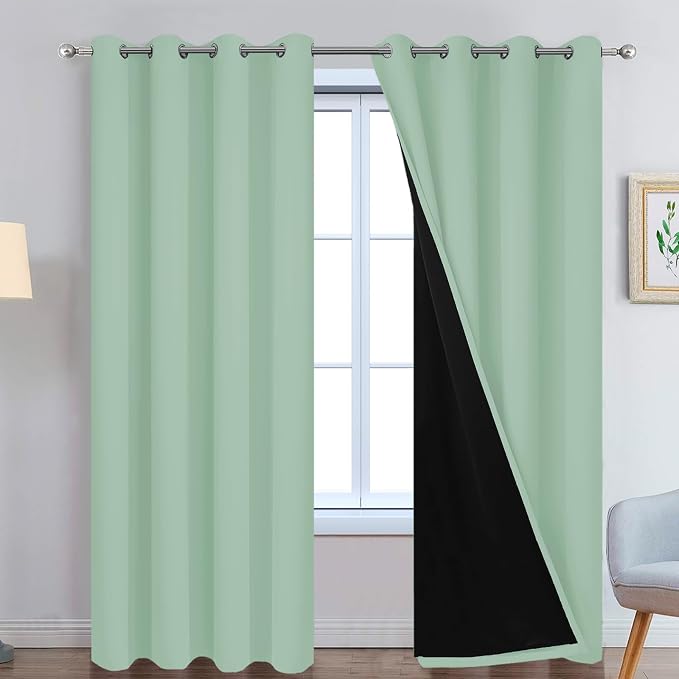 Yakamok Light Sage 100% Blackout Curtains 84 Inches Long 52" Wide, 2 Panels | by Yakamok