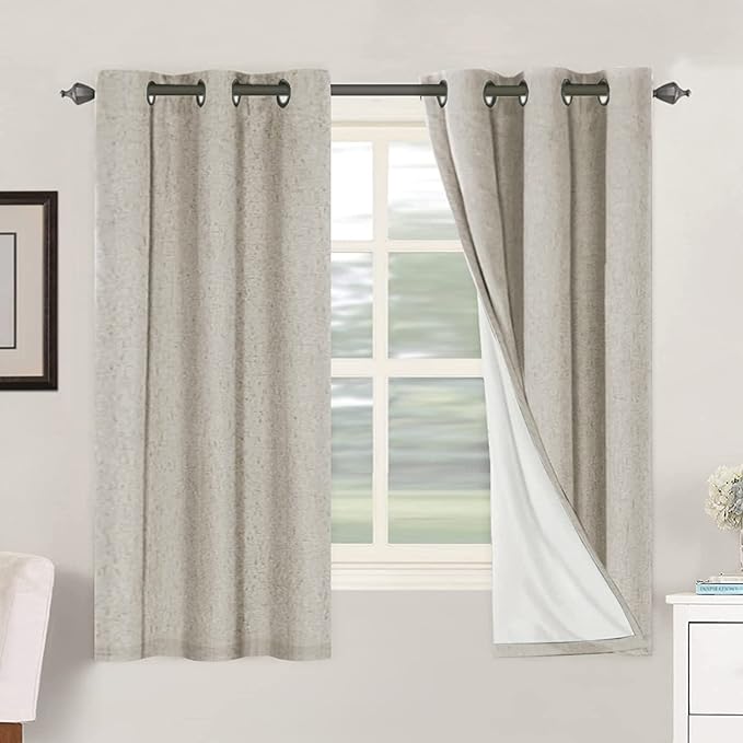 Primitive Linen Curtains 100% Blackout Curtain 63 Inches Long Burlap Fabric by HVERSAILTEX
