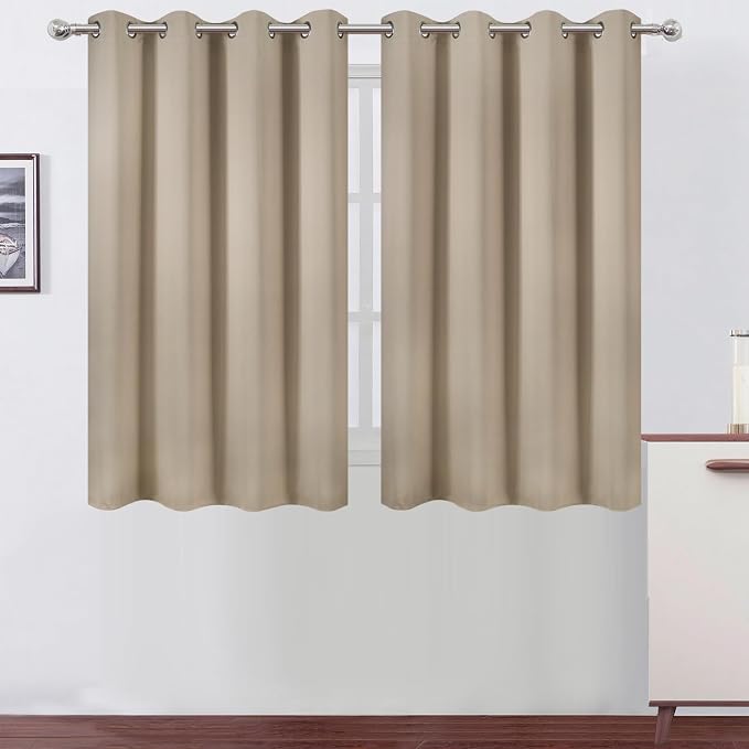 Khaki Thermal Blackout Curtains/52 x 45 Inch/Set of 2 Panels Room Darkening by Lemomo