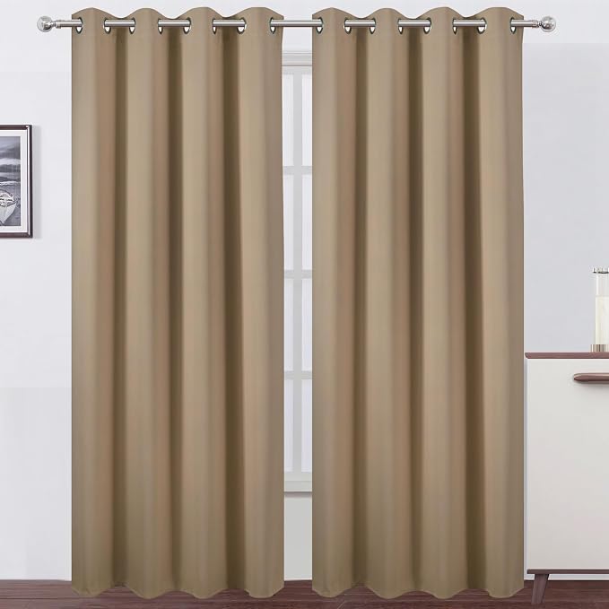 Blackout Curtains 52 x 90 inches Long Natural Curtains Set of 2 Panels Thermal by Lemomo