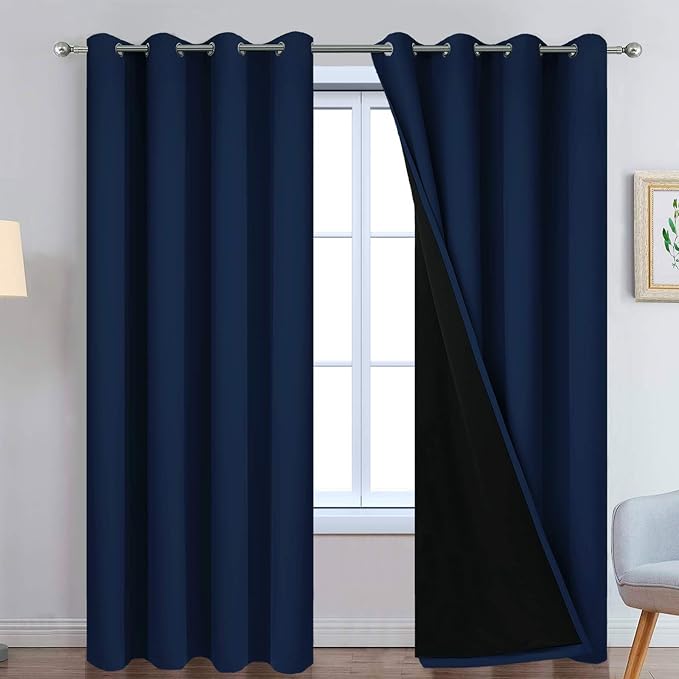 Yakamok Navy Blue 100% Blackout Curtains 96 Inches Long 52" Wide, 2 Panels | by Yakamok