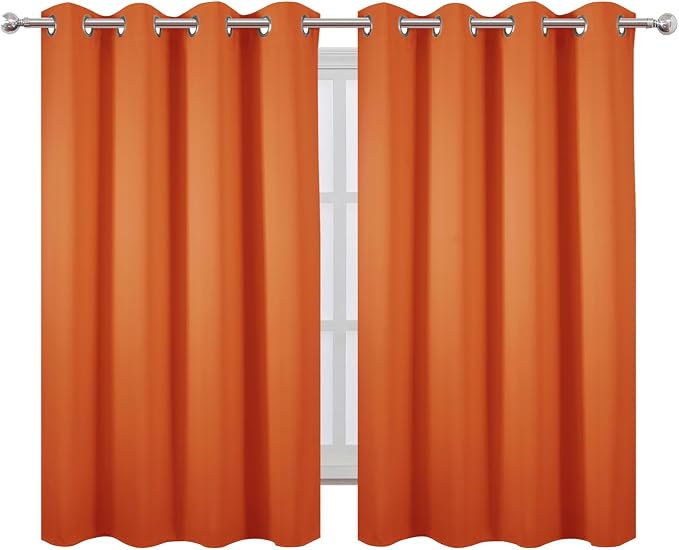 Blackout Curtains 66 x 54 Inch Long Orange Curtains Set of 2 Panels Room - Image 2