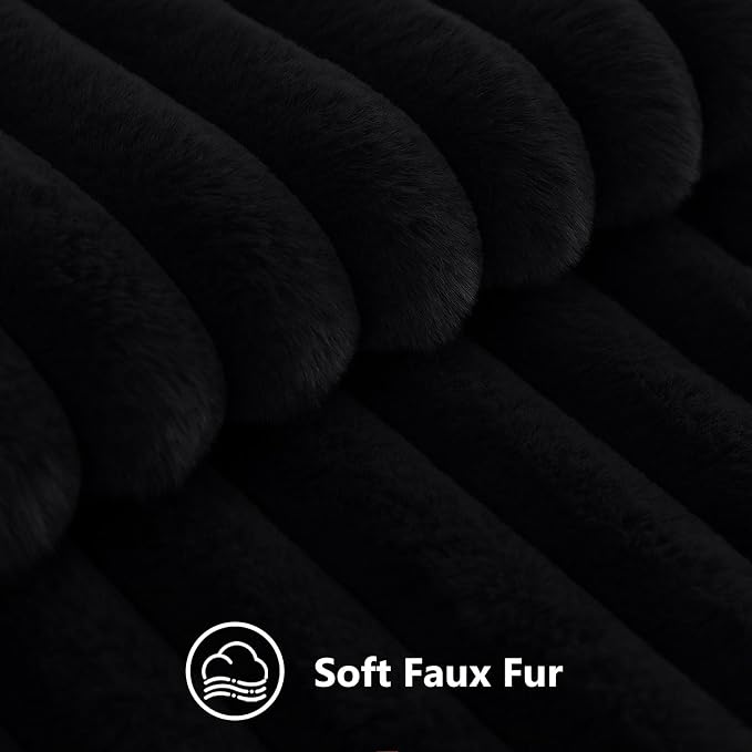 decorUhome Fall Faux Fur Throw Pillow Covers 20x20 Set of 2 Black | Decorative - Image 2