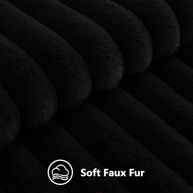 decorUhome Fall Faux Fur Throw Pillow Covers 26x26 Set of 2 Black | Decorative - Image 2
