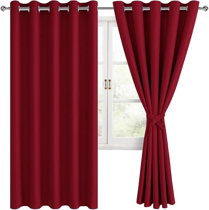 Blackout Curtains for Bedroom, 60 x 63 Inches Length, Christmas Red | Thermal by Hiasan