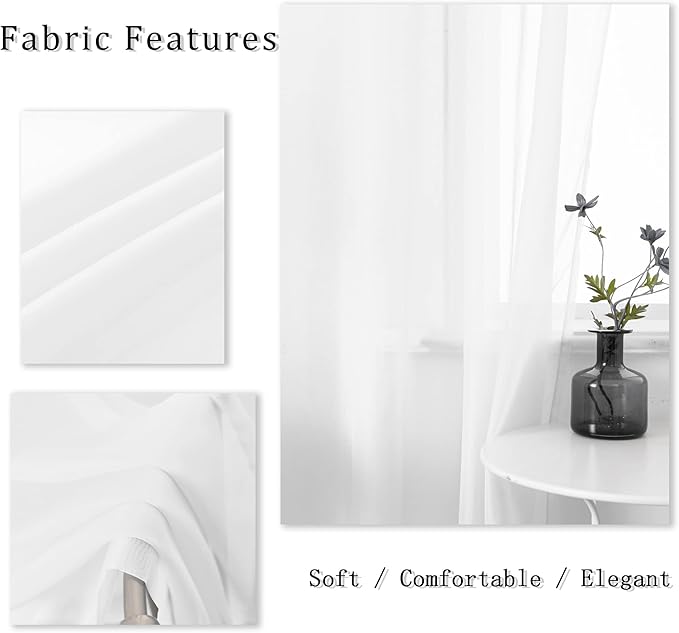 DUALIFE White Sheer Curtains 54 Inch Length with Grommet,Look Semi Sheer Windows Panels,Elegant Solid Color Touch Soft Drapes, 52X54 Inch for Living Room Bedroom,Set of 2 Panels