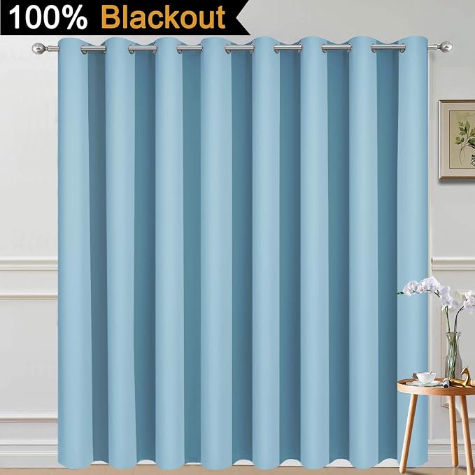 Yakamok Sky Blue Blackout Patio Door Curtain Panels W100 x L96, 1 Panel | Noise - Image 2