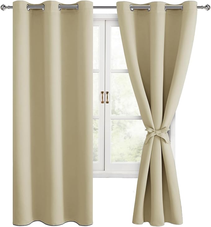 Blackout Curtains for Bedroom, Light Beige, 42 x 63 Inch, 2 Panels | Thermal - Image 9