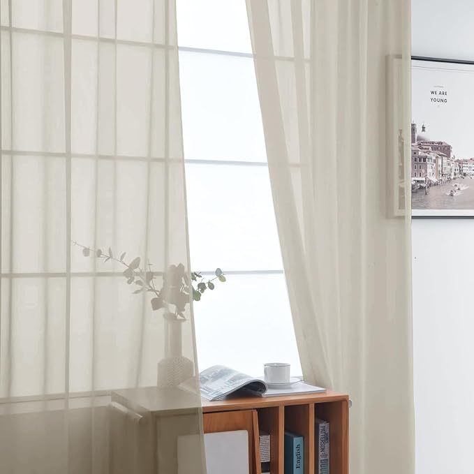 SpaceDresser Basic Rod Pocket Sheer Voile Window Curtain Panels Ancient Grey 1 - Image 3