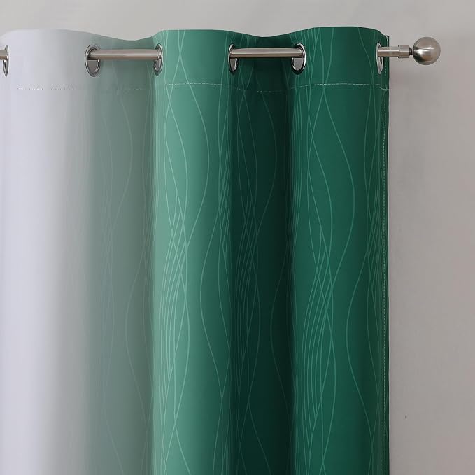 Green and Greyish White Blackout Curtains 42Wx63L 2 Panels | Ombre Curtains - Image 4