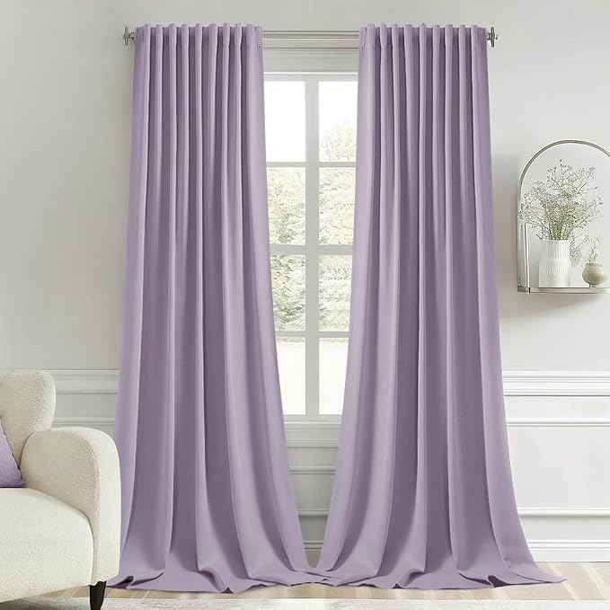 MIULEE Lilac Back Tab Blackout Curtains 52x108 Inch Long 2 Panels Set | Rod by MIULEE