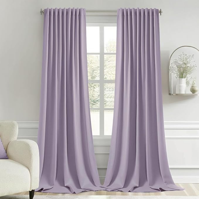 MIULEE Lilac Back Tab Blackout Curtains 52x96 Inch Long 2 Panels Set | Rod by MIULEE