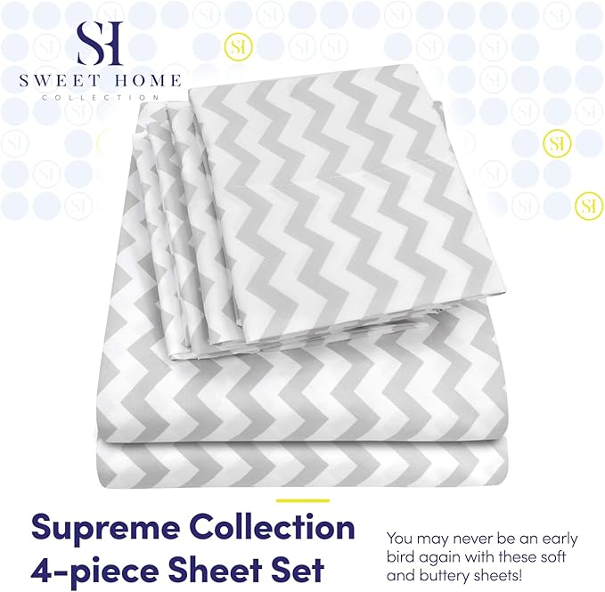 Twin Size Bed Sheets - 4 Piece 1500 Supreme Collection Fine Brushed Microfiber Deep Pocket Twin Sheet Set Bedding - 1 EXTRA PILLOW CASES, GREAT VALUE, Twin, Chevron Gray