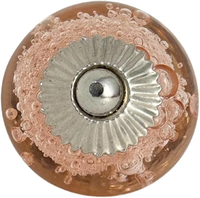 Perilla Home Set of 6 Pink Bubble Crystal Glass Knob for Kitchen Cabinets - Crystal Glass Handles and Pull Knob for Dresser Drawer | Living Room | Kitchen | Bathroom | Closet Cupboard Furniture