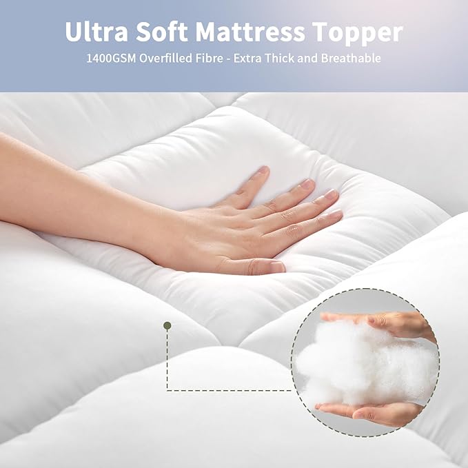 Extra Thick Fitted Mattress Topper - Twin Size | Soft & Cooling Pillow Top Mattress Pad & Protector | Bed Topper for Back Pain, Straps Stretch 6" to 22" Deep