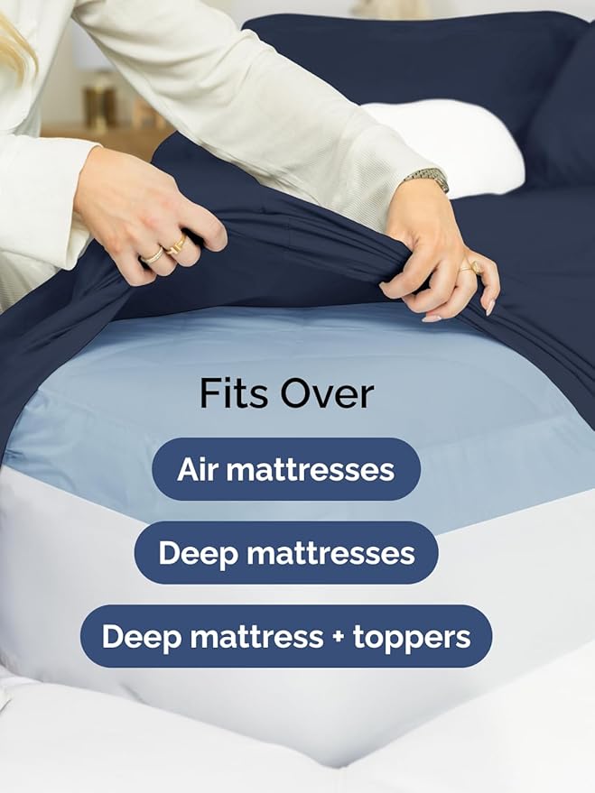 Extra Deep Twin Sheet Set - 4 Piece Breathable & Cooling Sheets - Hotel Luxury Bed Sheets Set - Easy & Secure Fit - Soft, Wrinkle Free & Comfy Sheets Set - Navy Blue Sheet Set with Extra Deep Pockets