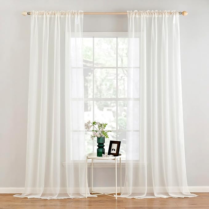 MIULEE 2 Panels Sheer Curtains for Living Room 54 X 120 Inches Ivory | Window by MIULEE