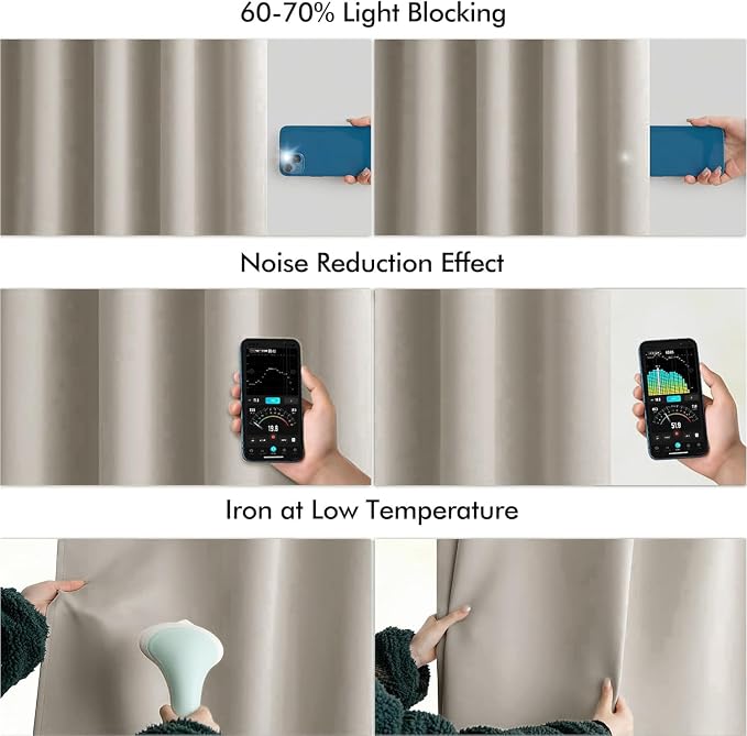 MIULEE Natural Back Tab Blackout Curtains 52x102 Inch Long 2 Panels Set | Rod - Image 5