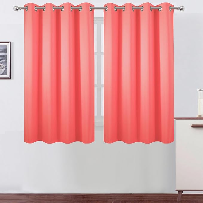 Blackout Curtains 52 x 45 inch Coral Curtains Set of 2 Panels/Thermal Insulated by Lemomo