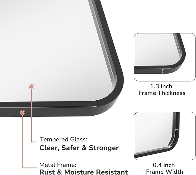 USHOWER 2-Pack Black Bathroom Mirrors for Over Sink 24 x 36 Inch, Metal Frame Rectangle Wall Mirror, Modern Farmhouse Vanity Mirror, Wall Mounted
