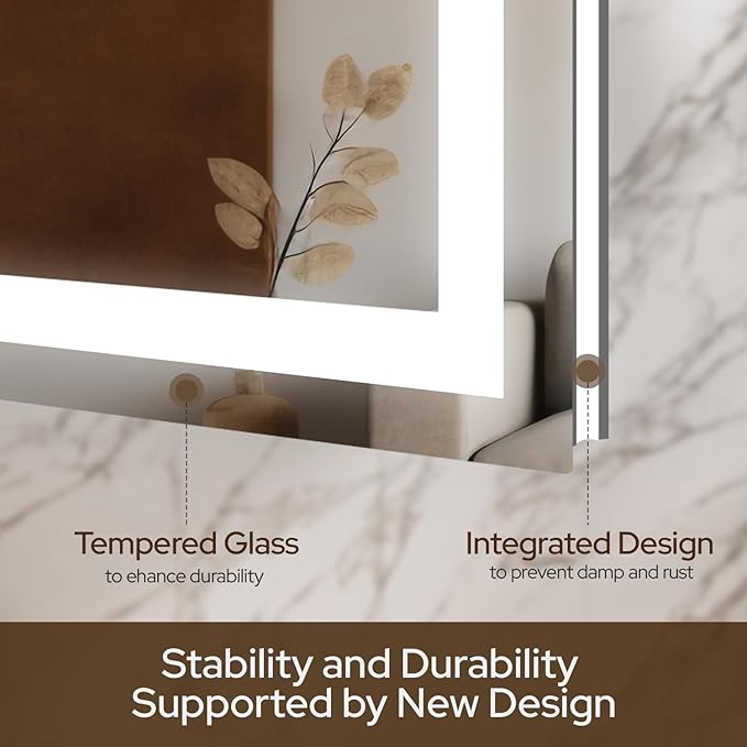 55 x 30 LED Vanity Mirror for Bathroom, Frontlit & Backlit LED Mirror for Bathroom with 3 Colour Lights, Wall Vanity Mirror with Anti-Fog, Shatterproof & Memory Function, Perfect for Modern Bathrooms