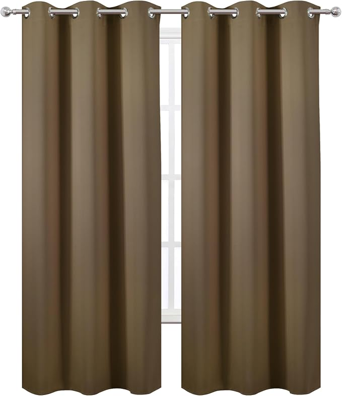 Brown Thermal Blackout Curtains/42 x 84 Inch/Set of 2 Panels Room Darkening - Image 2