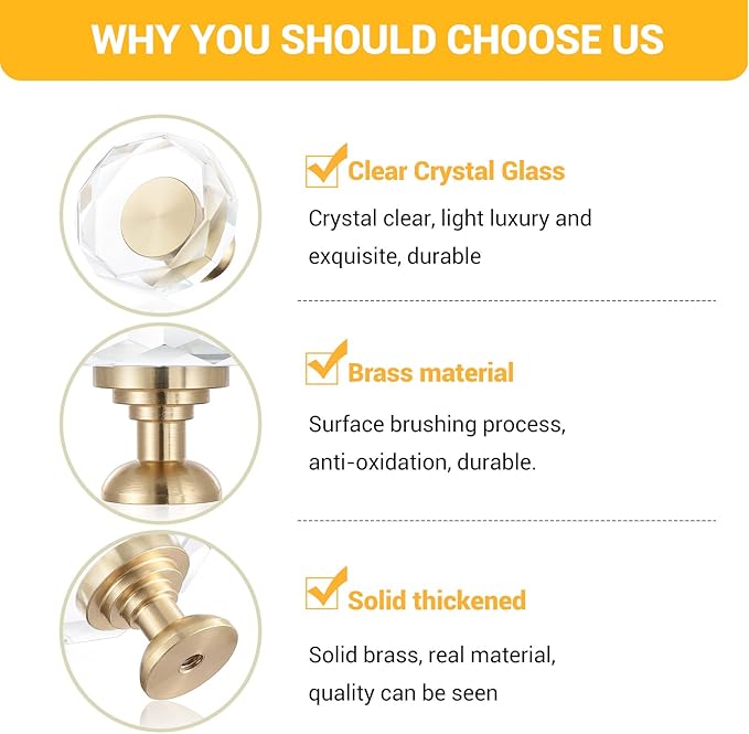 12-Pack 1-1/4-Inch White Cabinet Glass Crystal Patterned knob Brass Drawer Dresser Pulls, Gold Hardware Kitchen Closet knobs for Bifold Doors