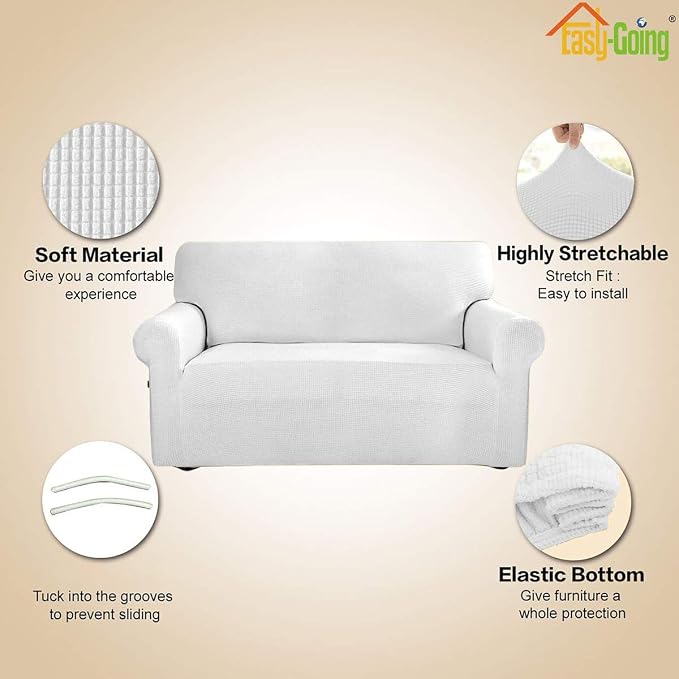 Easy-Going Stretch Loveseat Couch Covers Washable Snow White | 1-Piece Loveseat - Image 3