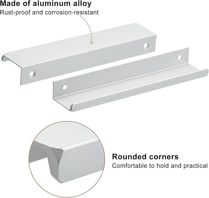 uxcell Cabinet Finger Edge Pull, 3pcs 150mm / 5.91" Aluminum Alloy Back Mount Hidden Cabinet Pulls Concealed Handle for Home Kitchen Drawer Cabinet, Silver