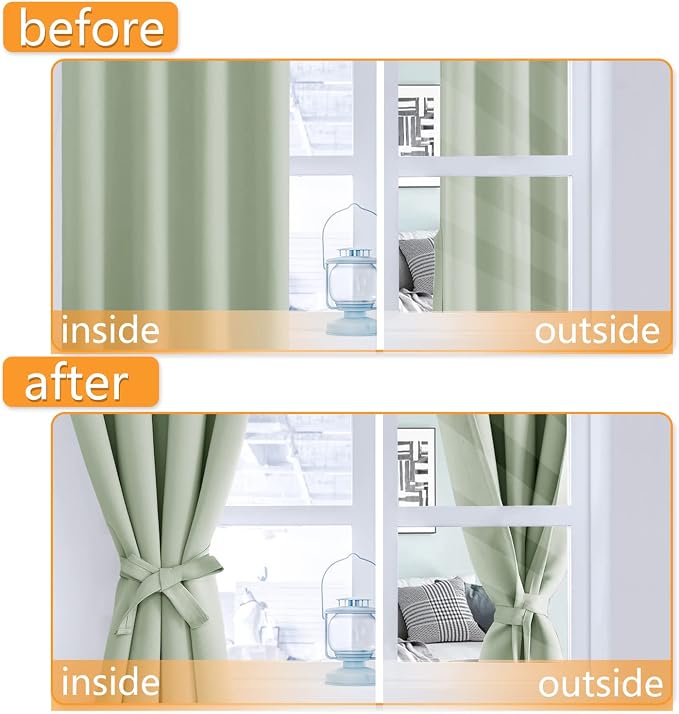 Blackout Curtains for Bedroom, 42 x 72 Inches Long, Seafoam Green | Thermal - Image 4