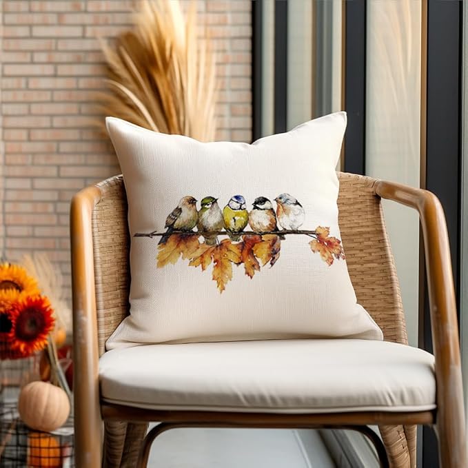 RABUSOFA Fall Pillow Covers 18x18 Inch Watercolor Bird Autumn Decorations - Image 6