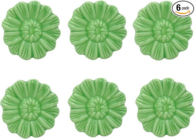 6PCS Vintage Floral Daisy Ceramic Dresser Drawer Knobs Elegant Cabinet Cupboard Door Hardware Pull Handles w/Screws Green