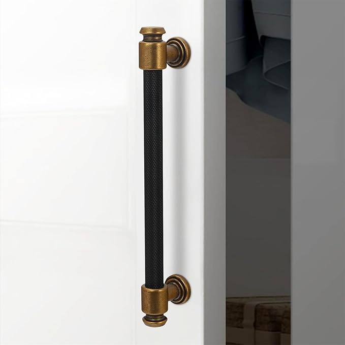 10 Pack 6-1/4" Hole Center(160mm) Black and Antique Brass Kitchen Cabinet Handles Knurled Cabinet Pulls Black Drawer Pulls Kitchen Cabinet Hardware Kitchen Handles Dresser Handles