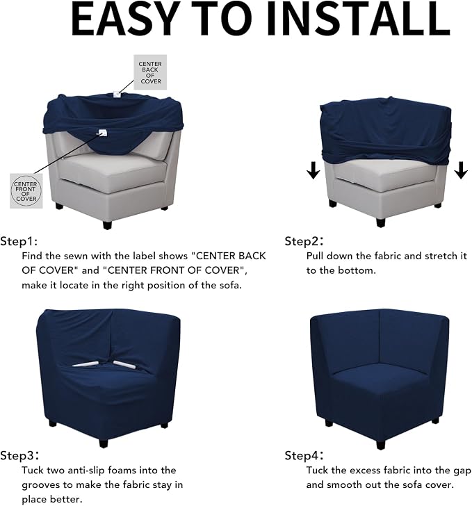 Easy-Going Stretch Soft Sectional Corner Sofa Couch Slipcover Navy | 1-Piece - Image 5