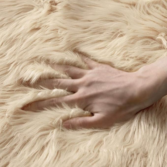 MIULEE Fluffy Area Rug 3x5 ft Faux Fur Sheepskin Rug Light Yellow | Luxury - Image 5