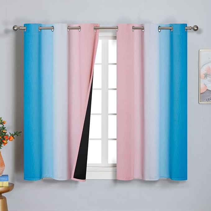 Pink and Blue Ombre Curtains for Bedroom 45 Inch Long | Room Darkening Curtains by ESTELARTEXTILER