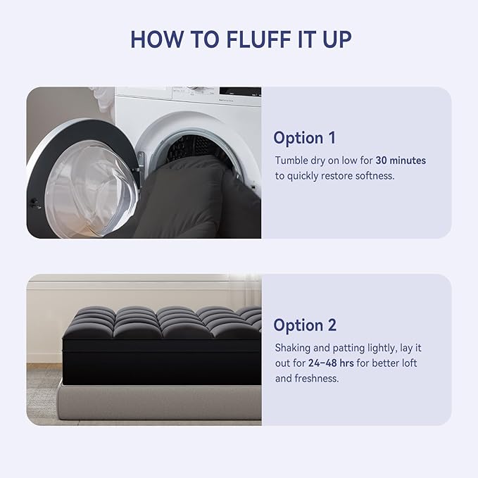 ELEMUSE Full Black Mattress Topper for Back Pain, Extra Thick Mattress Pad Cover, Plush Soft Pillowtop with Elastic Deep Pocket, Overfilled Down Alternative Filling