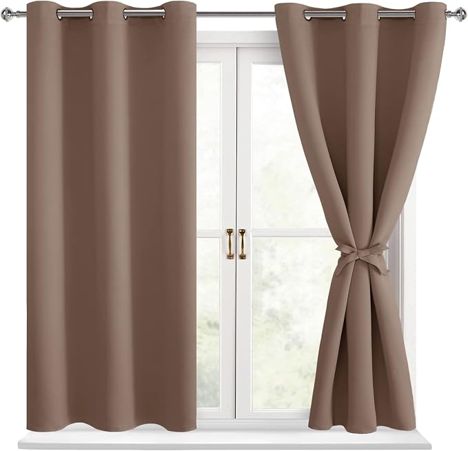 Short Blackout Curtains for Bedroom Cappuccino 42 x 45 Inch 2 Panel | Thermal by Hiasan