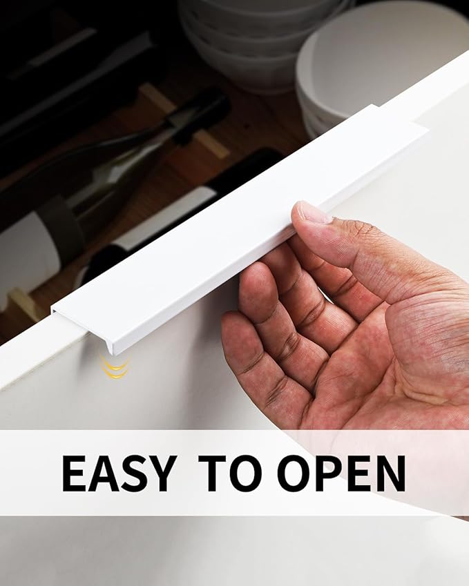 5 Pack 8 inch Self Adhesive Cabinet Pulls - Bright White Adhesive Cabinet Handles - Drawer Pulls - Finger Pulls