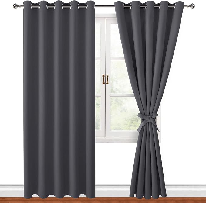 Blackout Curtains for Bedroom, 60 x 84 Inches Long, Dark Grey | Thermal by Hiasan