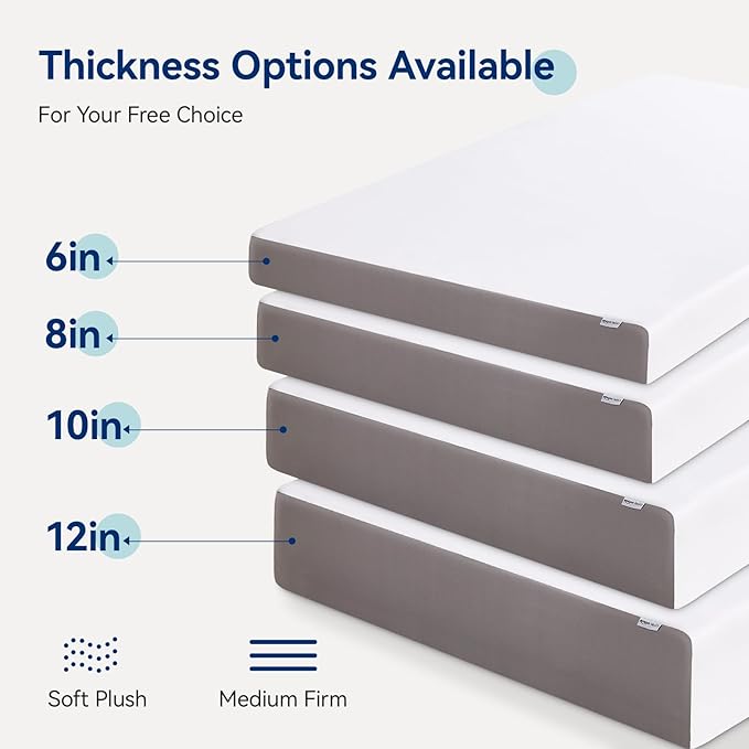 Amazon Basics HKSP01008F Plush Memory Foam Bed Mattress, Full, White/Grey, 75 x 54 x 8 inches
