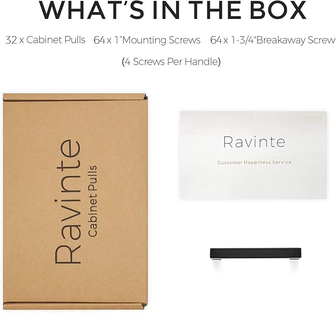 Ravinte 32 Pack 3-3/4 Inch Kitchen Square Cabinet Handles Matte Black Pulls Black Drawer Pulls Kitchen Cabinet Hardware Handles